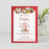 赤面バラ深いレッドフローラ結婚式招待状 招待状 (スタンド正面)