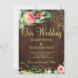 赤面バラ素朴なストリングライト結婚バーウッド 招待状