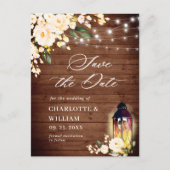 赤面バラ素朴ウッドウェディング日付を保存 ポストカード (正面)