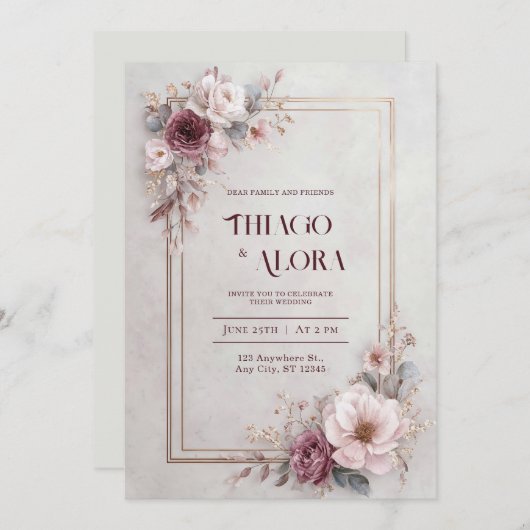 赤面バラ結婚フローラ 招待状 (正面/裏面)