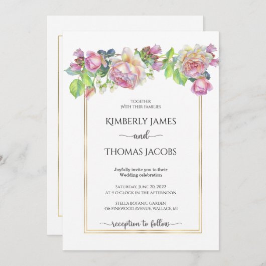 赤面バラ結婚式招待状 招待状 (正面/裏面)