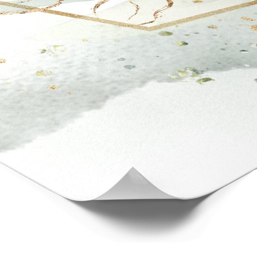 赤面バラ緑化金ゴールド結婚フレームの歓迎 ポスター (角)