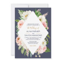 赤面バラ赤面ピンクホワイトネイビーフローラ結婚ズ