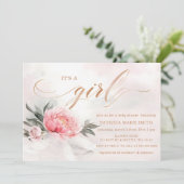 赤面バラ金ゴールドその女の子フローラ赤ちゃんシャワー 招待状 (スタンド正面)