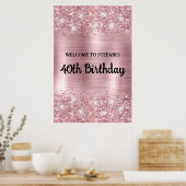 赤面バラ金ゴールドグリッタリーフォイル誕生日へようこそ ポスター (キッチン)