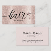 赤面バラ金ゴールドグリッタータイポグラフィ美容師 名刺 (正面/裏面)
