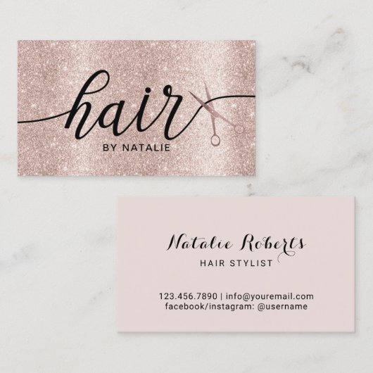 赤面バラ金ゴールドグリッタータイポグラフィ美容師 名刺 (正面/裏面)