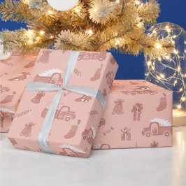 赤面バラ金ゴールドトラックかわいいクリスマス ラッピングペーパー