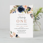 赤面バラ金ゴールドネイビーフローラガール1st誕生日 箔招待状 (立ち正面)