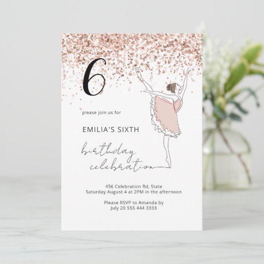 赤面バラ金ゴールドバレリナバレエダンサー誕生日 招待状 (スタンド正面)