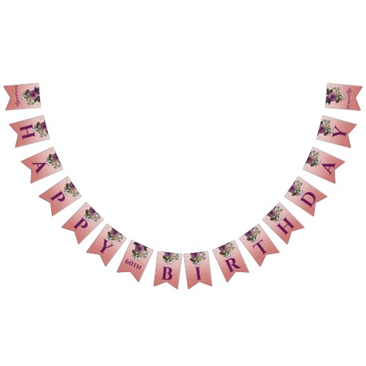 赤面バラ金ゴールドピンクパープルフローラデザイン バンティングフラッグ (全)