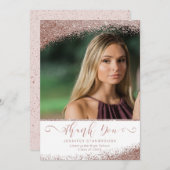 赤面バラ金ゴールドフェイクグリッター院生ありがとう 案内状 (正面/裏面)