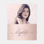 赤面バラ金ゴールドフォトモノグラム名 フリースブランケット (正面)