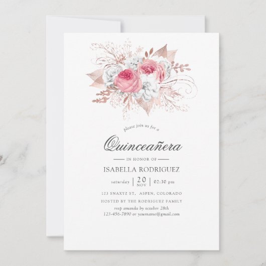 赤面バラ金ゴールドフローラおよびレースキンセニェラ 招待状 (正面)