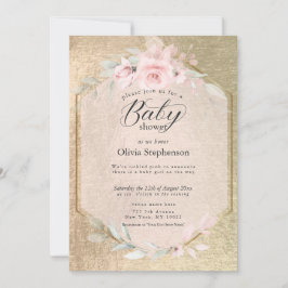赤面バラ金ゴールドフローラベビーシャワー 招待状