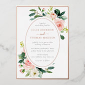 赤面バラ金ゴールドフローラ結婚フレーム 箔招待状 (正面)