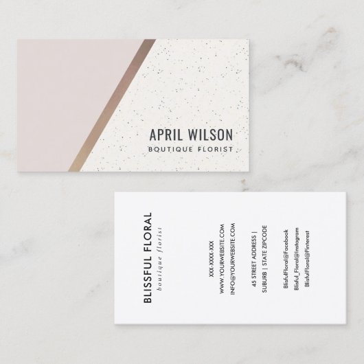 赤面バラ金ゴールドホワイトセラミック幾何ストライプ 名刺 (正面/裏面)