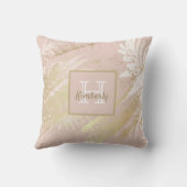 赤面バラ金ゴールドホワイトパーム葉モノグラム クッション (裏面)