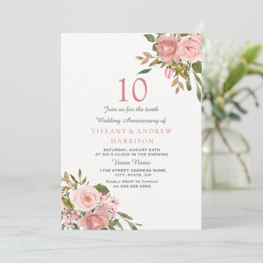 赤面バラ金ゴールドホワイト結婚10周年記念 招待状 (スタンド正面)