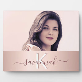 赤面バラ金ゴールドモノグラム名写真 フォトプラーク