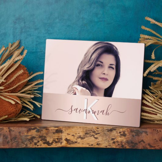 赤面バラ金ゴールドモノグラム名写真 フォトプラーク (側面)