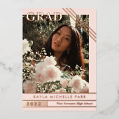 赤面バラ金ゴールドライン写真卒業 箔招待状 (正面)