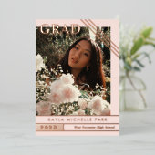 赤面バラ金ゴールドライン写真卒業 箔招待状 (立ち正面)