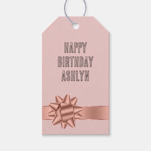 赤面バラ金ゴールドリボン弓誕生日 ギフトタグ (正面)
