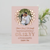 赤面バラ金ゴールドローレルリースタイポグラフィ写真 箔招待状 (立ち正面)