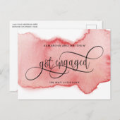 赤面バラ金ゴールド水得色、婚約した婚約 案内ポストカード (正面/裏面)