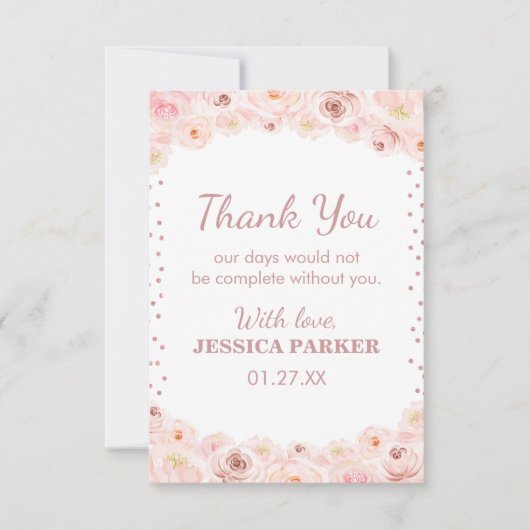 赤面バラ金ゴールド水玉模様サプライズ誕生日パーティー サンキューカード (正面)