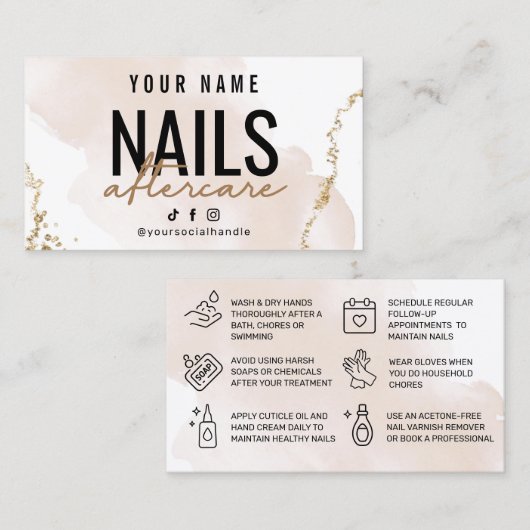 赤面バラ金ゴールド爪、 ネイルアフターケアカード 名刺 (正面/裏面)
