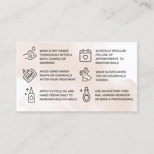 赤面バラ金ゴールド爪、 ネイルアフターケアカード 名刺 (裏面)