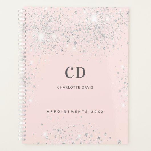 赤面バラ金ゴールド銀グリッタースパークル名 プランナー手帳 (正面)