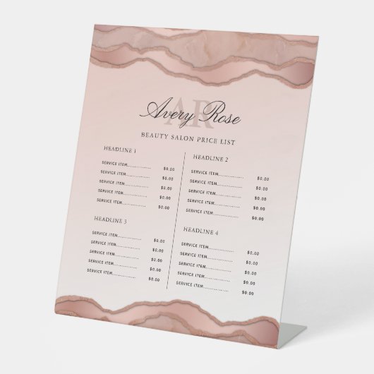 赤面バラ金ゴールド集計美しいサロン価格表 台座サイン (正面)