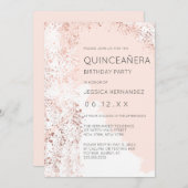 赤面バラ金ゴールド（ばちゃばちゃ）跳ねるブラッシュストロークキンセアニラ 招待状 (正面/裏面)