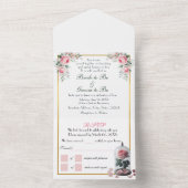 赤面バラ、ピンク オールインワン招待状 (内側)
