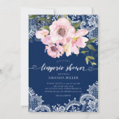 赤面バラ&ペニーレースブライダルランジェリーシャワー 招待状 (正面)