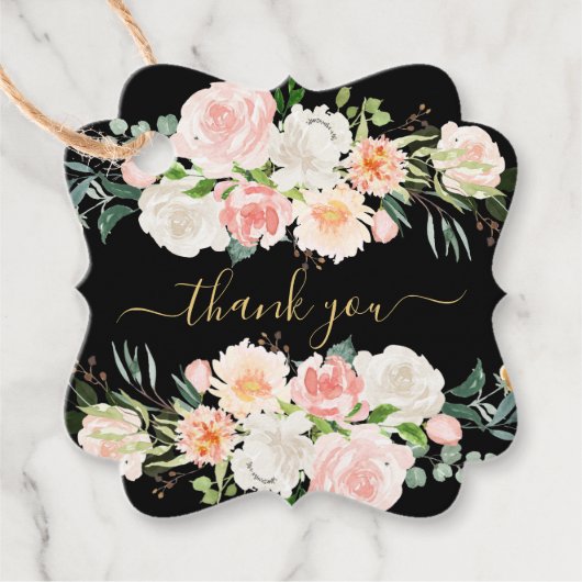 赤面バラ&牡丹赤ちゃんシャワー好意ギフトラベル フェイバータグ (正面)