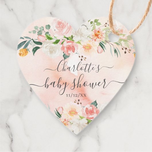 赤面バラ&牡丹赤ちゃんシャワー好意ギフトラベル フェイバータグ (裏面)