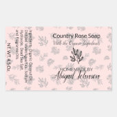 赤面バラ&葉ラインアーモダント石鹸ラベル 長方形シール (正面)