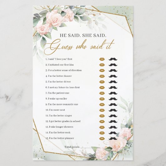 赤面バラeucalyptus金ゴールドフレーム彼は彼女が言った (正面)