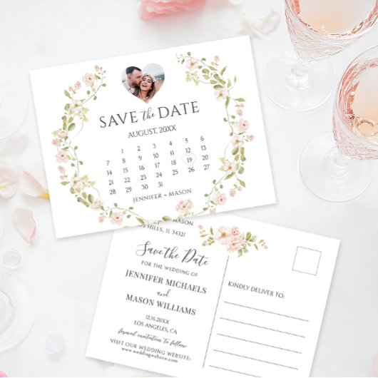 赤面バラPeoniesフローラ写真Save the Date ポストカード