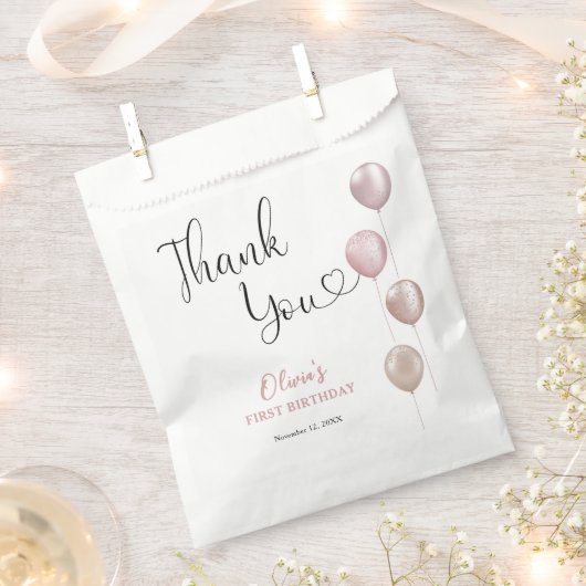 赤面バルーンガールファースト誕生日ありがとう フェイバーバッグ (クリップ留めされた状態)
