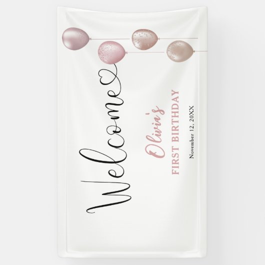 赤面バルーンガールファースト誕生日へようこそ 横断幕 (縦)