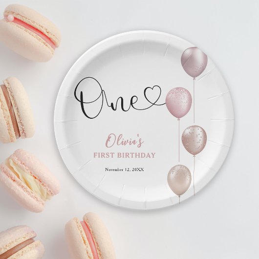 赤面バルーンガールファースト誕生日 ペーパープレート