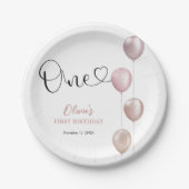 赤面バルーンガールファースト誕生日 ペーパープレート (正面)