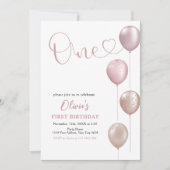 赤面バルーンガールファースト誕生日 招待状 (正面)
