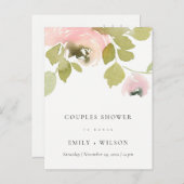 赤面パステルバラ水カラーフローラカップルのシャワー インビテーションポストカード (正面/裏面)