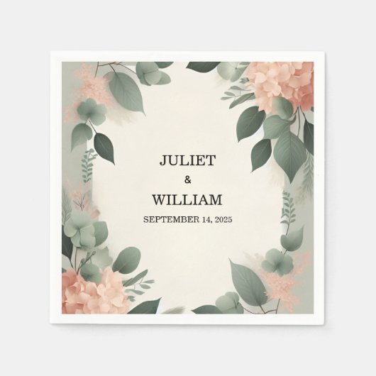 赤面パステルピーチミントモスサージグリーン結婚ズ スタンダードカクテルナプキン (正面)